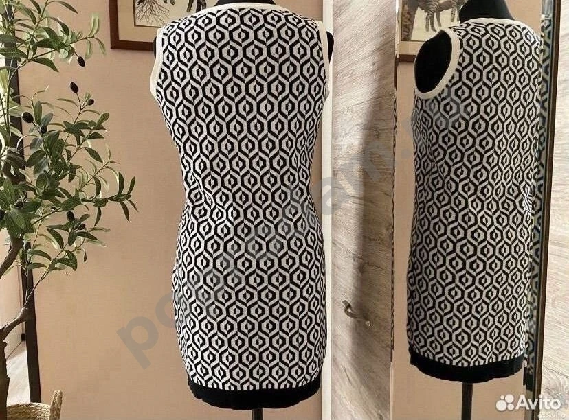 Черно-белое мини платье 46 без рукавов майка