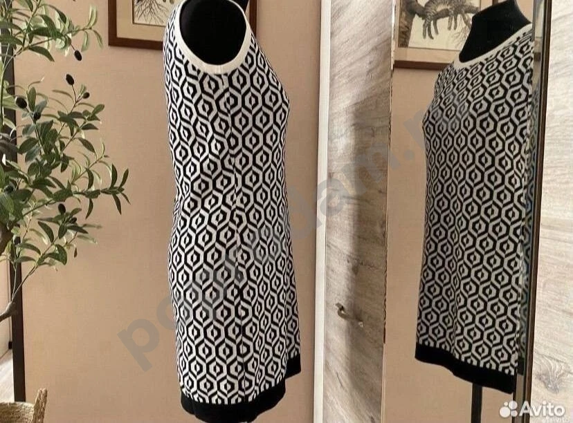 Черно-белое мини платье 46 без рукавов майка