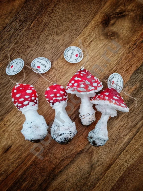 Ватные ёлочные игрушки грибы