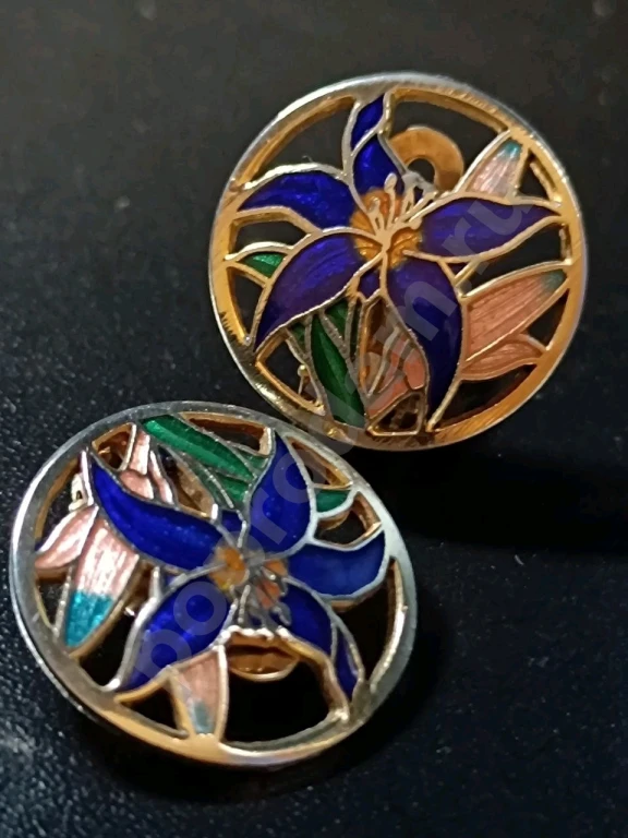 Крупные Клипсы. Клуазоне. Винтаж.