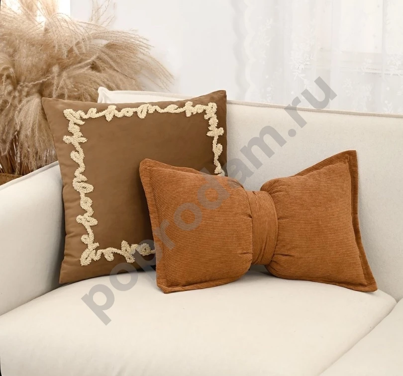 Декоративная наволочка бант вельветовая 30х50