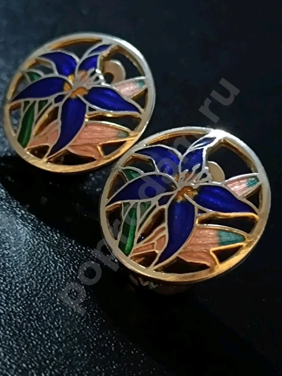 Крупные Клипсы. Клуазоне. Винтаж.