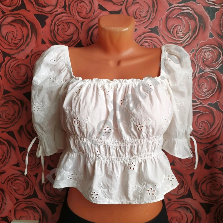 Топ кружевной ришелье белый H&M хлопок S 44