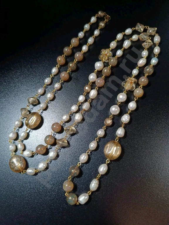 Длинные Крупные Бусы Цепочка 1метр 34см. Натуральный Жемчуг, Стекло.