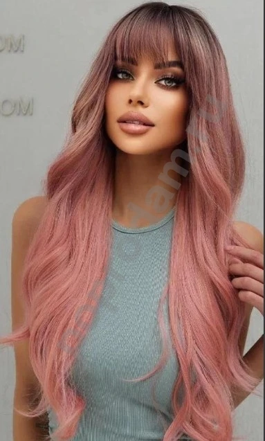 Парик длинный розовый новый