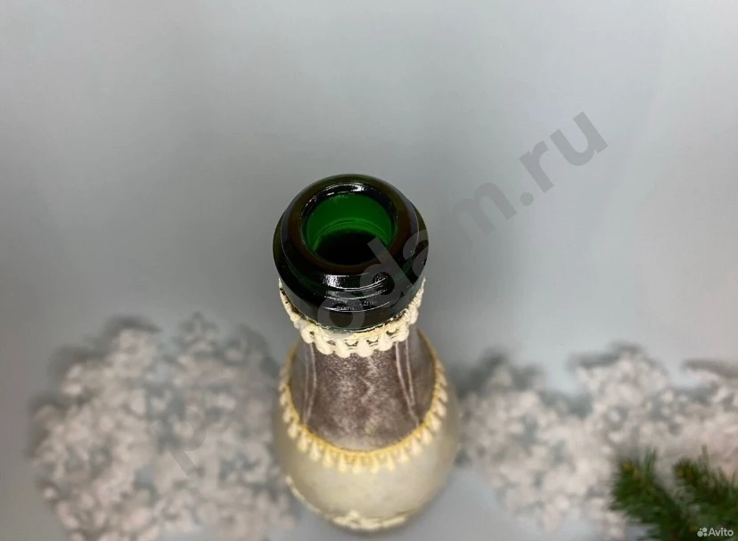 Новогодняя бутылка декупаж ангел в зимнем лесу