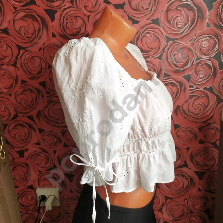 Топ кружевной ришелье белый H&M хлопок S 44