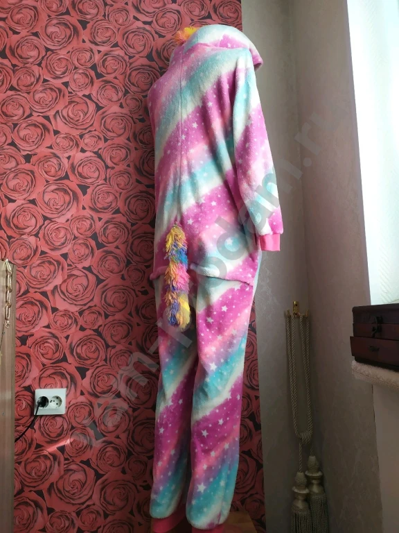 Кигуруми 46 48 пижама с карманами с хвостом на молнии Единорог