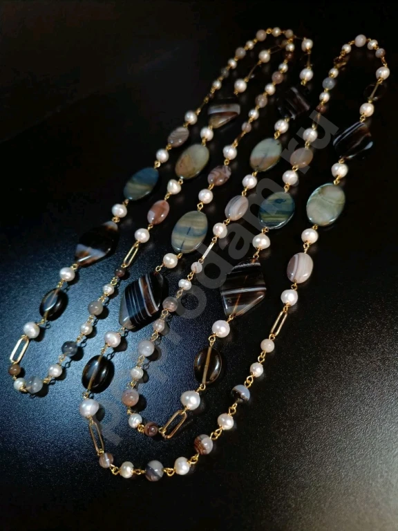 Длинные Бусы Цепочка. 2МЕТРА. Italia Independent. Натуральный Жемчуг. Натуральный Камень.