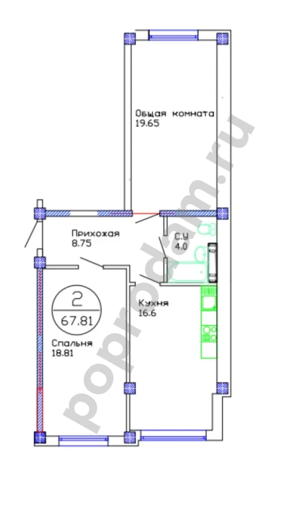 2-к. квартира, 68 м², 9/12 эт.