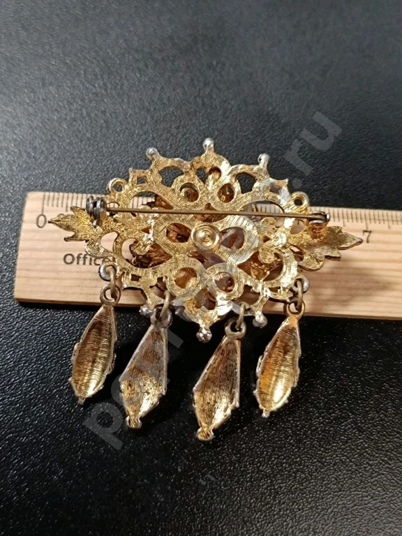 Крупная Брошь с Подвесками. Винтаж. Стекло.