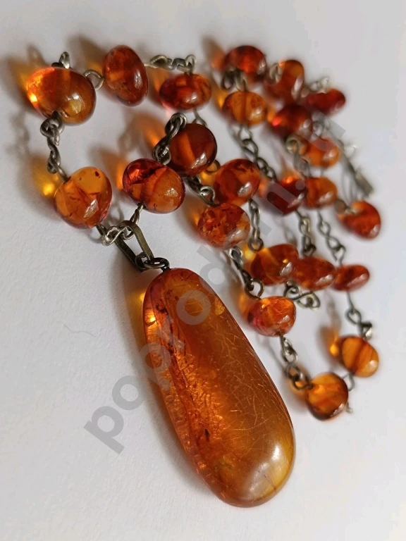 Бусы Цепочка с Подвеской. Натуральный Янтарь. Винтаж СССР.