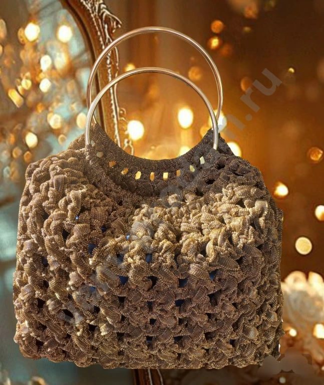 Сумка вязаная вечерняя золотая