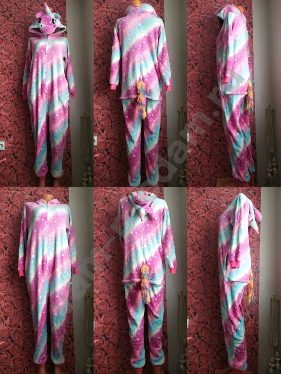 Кигуруми 46 48 пижама с карманами с хвостом на молнии Единорог