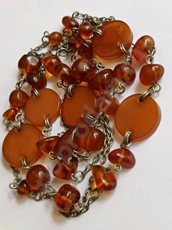 Длинные Бусы Цепочка. Натуральный Янтарь. Прибалтика. Винтаж.