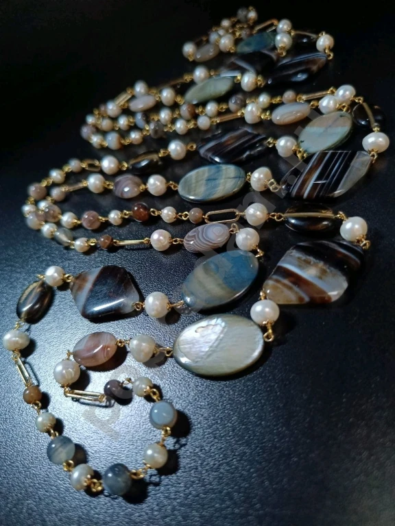 Длинные Бусы Цепочка. 2МЕТРА. Italia Independent. Натуральный Жемчуг. Натуральный Камень.