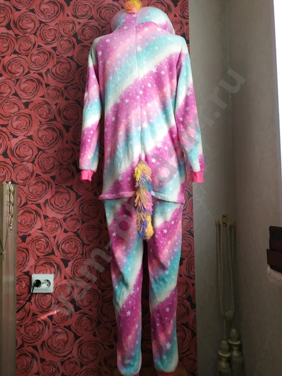 Кигуруми 46 48 пижама с карманами с хвостом на молнии Единорог