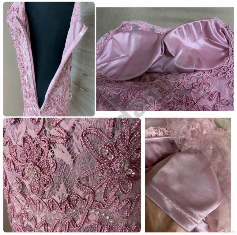 Пудровое платье ручная вышивка бисером 46-48