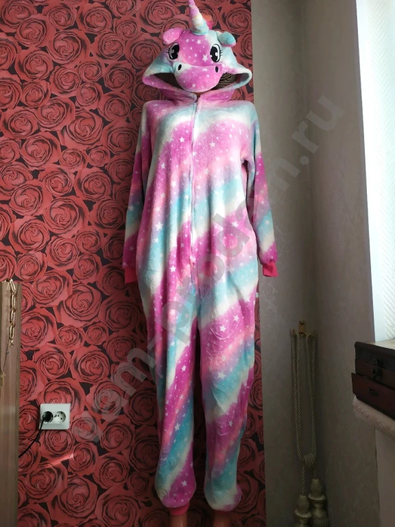 Кигуруми 46 48 пижама с карманами с хвостом на молнии Единорог