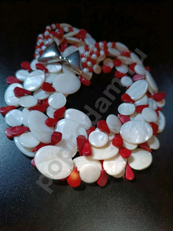 Крупные Бусы. Натуральный Перламутр. Натуральный Коралл. США. Маркировка.