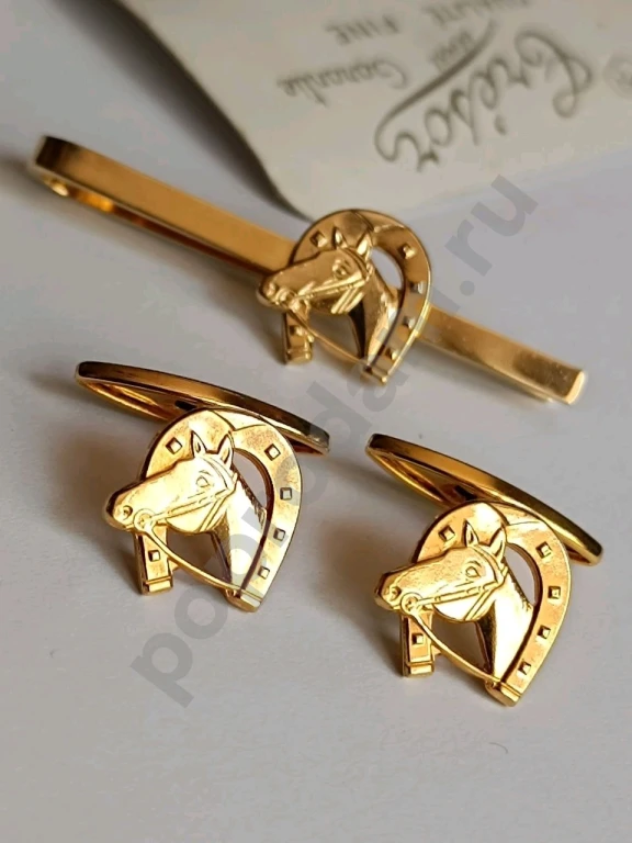 Комплект. Запонки и зажим. Tresor Paris. Оригинал. Винтаж 1950-е.