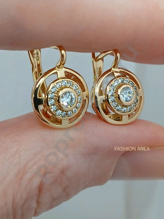 Позолоченные серьги с фианитами Jeanne Luxe Gold