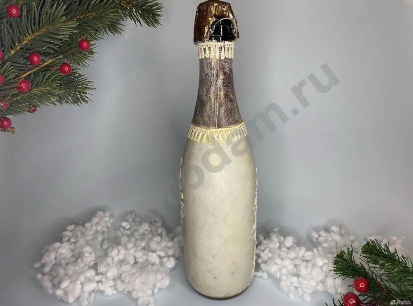 Новогодняя бутылка декупаж ангел в зимнем лесу