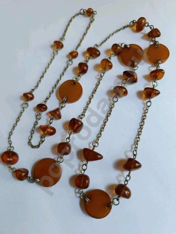 Длинные Бусы Цепочка. Натуральный Янтарь. Прибалтика. Винтаж.