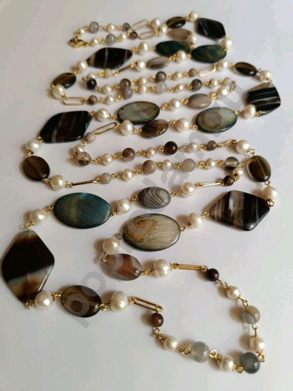 Длинные Бусы Цепочка. 2МЕТРА. Italia Independent. Натуральный Жемчуг. Натуральный Камень.