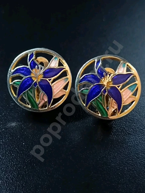 Крупные Клипсы. Клуазоне. Винтаж.