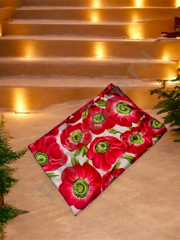 Цветочный красный платок на голову, шею, плечи