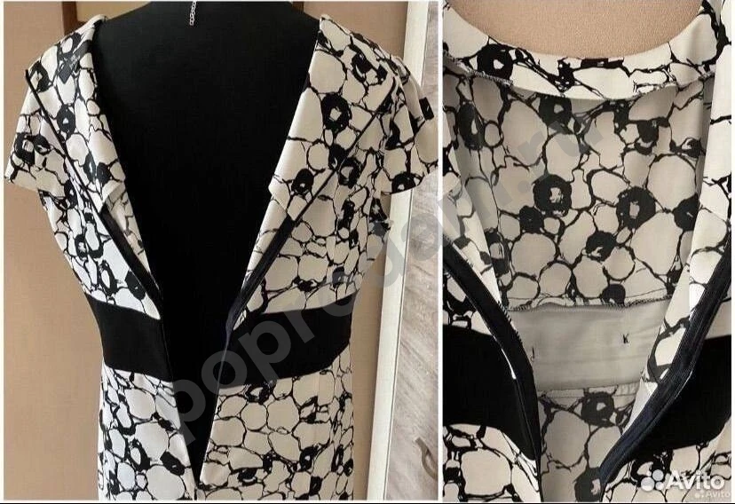 Черно-белое платье футляр 52 с бантом абстракция