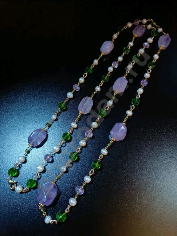 Длинные Бусы Цепочка. 1метр 40см. Italia Independent. Натуральный Жемчуг, Камень.