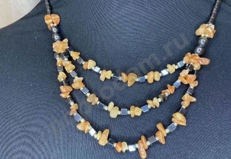 Винтажные бусы колье из сердолика и гематита
