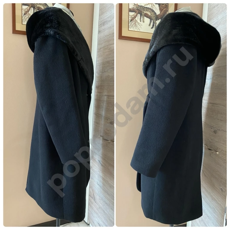 Теплое женское пальто черное шерсть кашемир 50-52