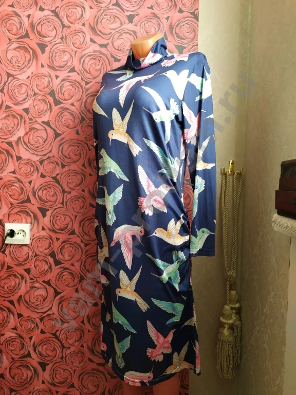 Платье синее с птицами Размер 54