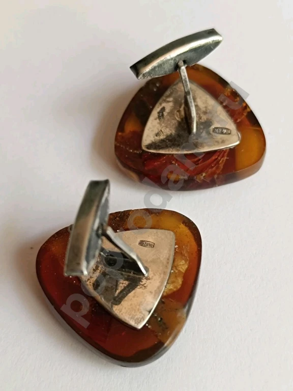 Крупные Запонки. Серебро 875 Звезда. Натуральный Янтарь. Винтаж.