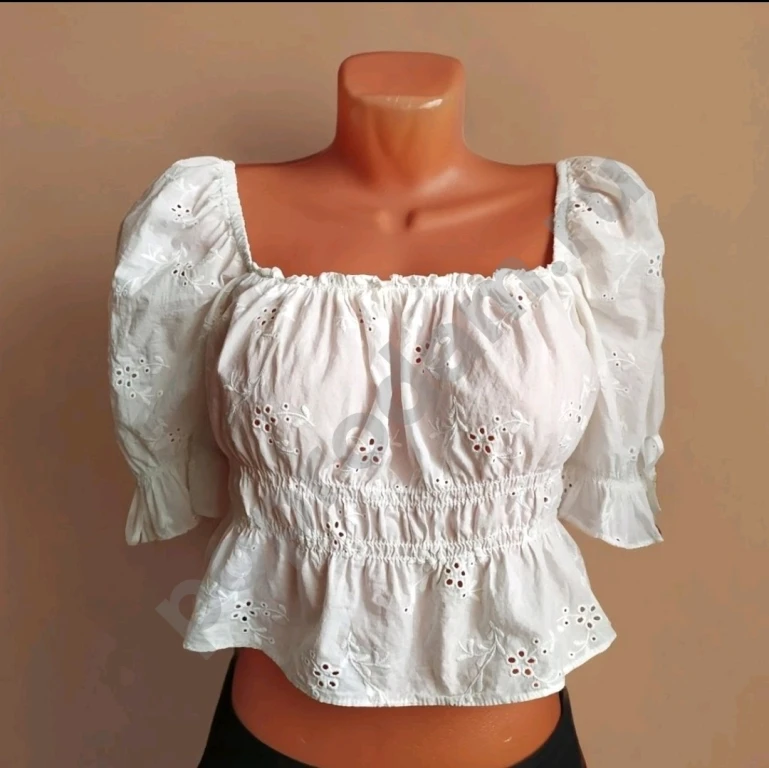 Топ кружевной ришелье белый H&M хлопок S 44