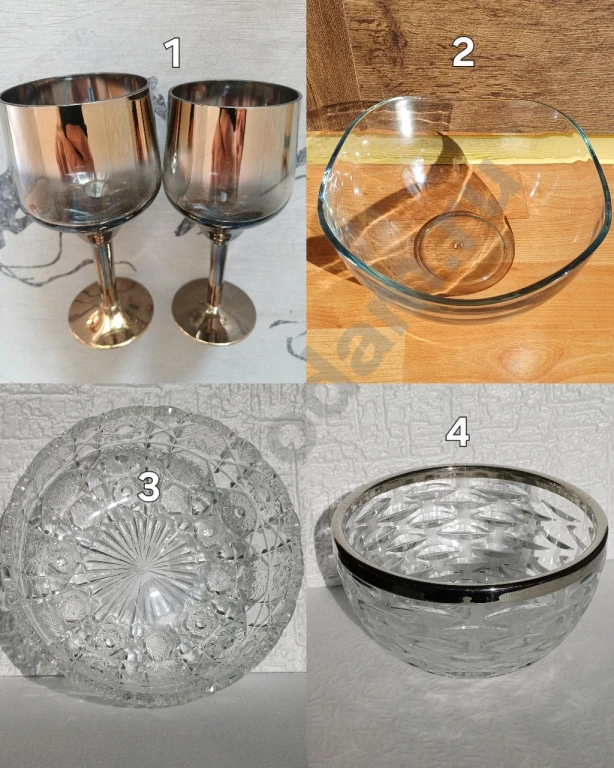 Фужеры бокалы дымчатые хрустальная ваза для фруктов стеклянный салатник