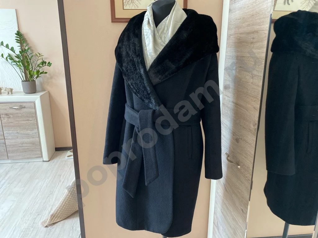 Теплое женское пальто черное шерсть кашемир 50-52