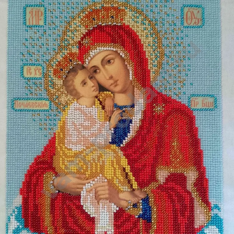 Икона вышитая бисером "Богородица Почаевская",ручная работа