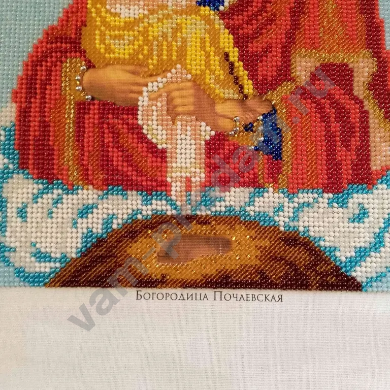 Икона вышитая бисером "Богородица Почаевская",ручная работа
