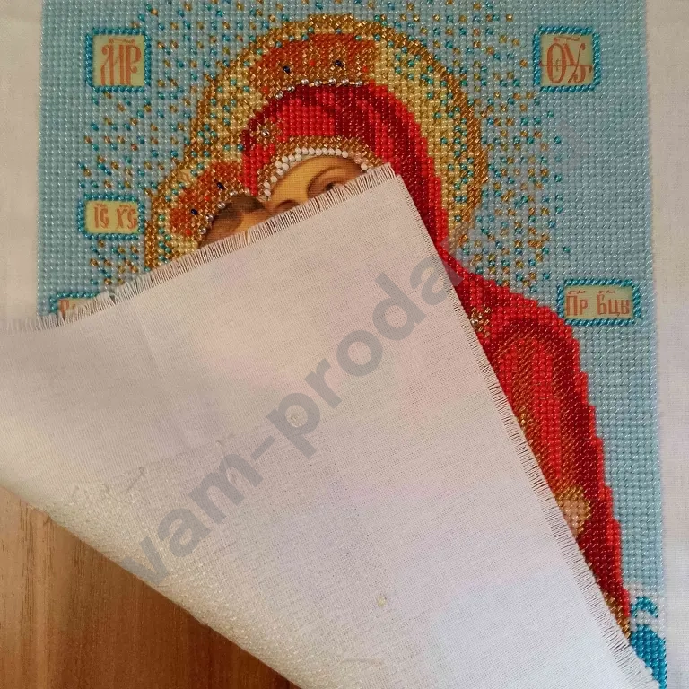 Икона вышитая бисером "Богородица Почаевская",ручная работа