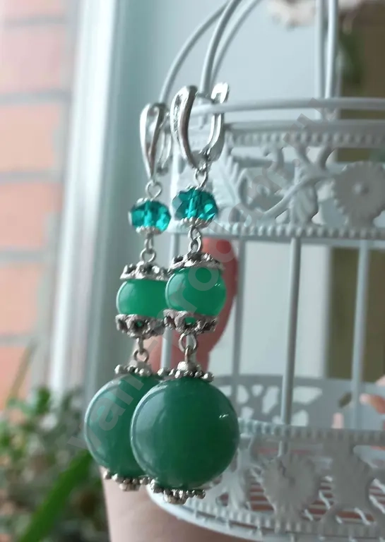 Серьги крупные, натуральный камень хризоплаз