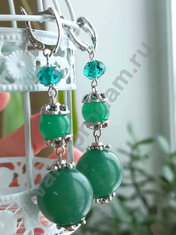 Серьги крупные, натуральный камень хризоплаз