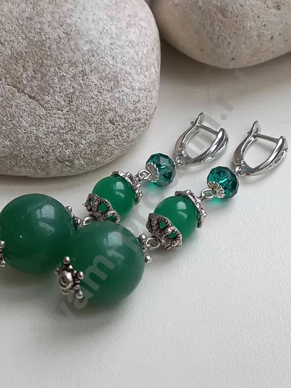 Серьги крупные, натуральный камень хризоплаз