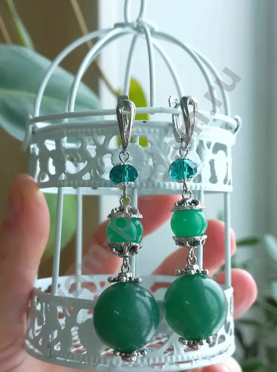 Серьги крупные, натуральный камень хризоплаз