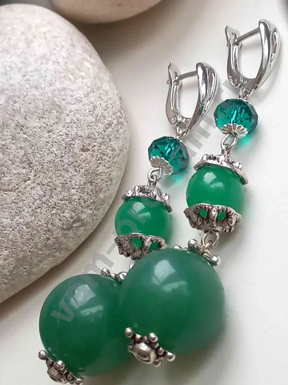 Серьги крупные, натуральный камень хризоплаз