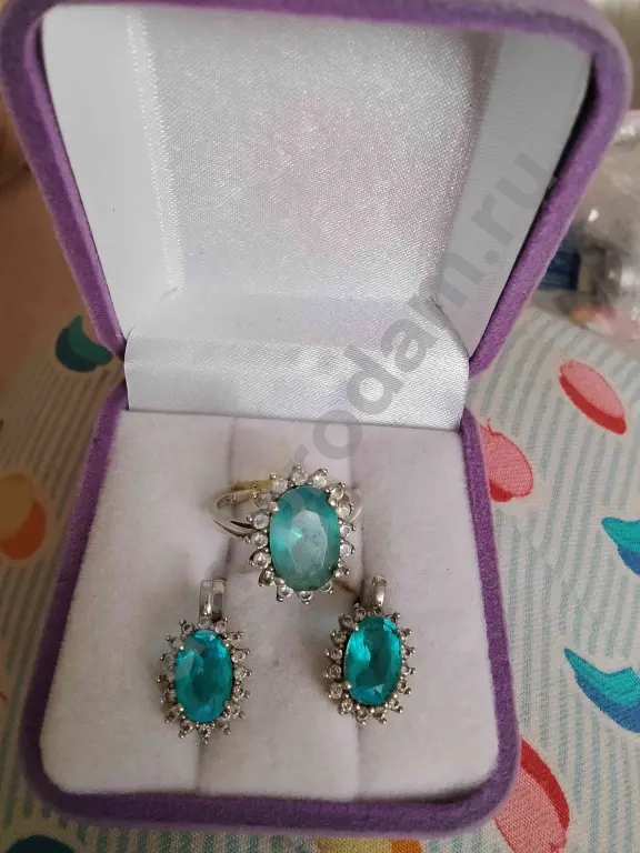 серебряный набор кольцо и серьги