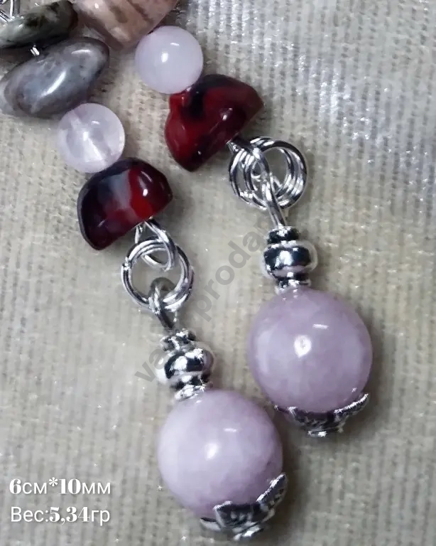 Серьги - Шёпот горных вершин, кунцит нат., новые